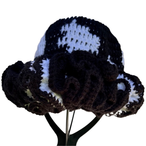 ThreadsByHannah Handmade Black and White Ruffle Hat - Picture 9 of 9